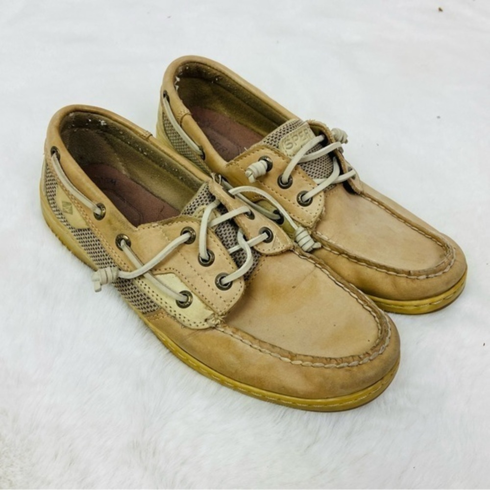 Sperry Women's Tan and Cream Loafers leather boat shoes size 8.5